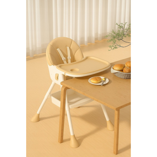 Scaun de masă pentru copii pliabil 4 în 1 cu tavă, bej