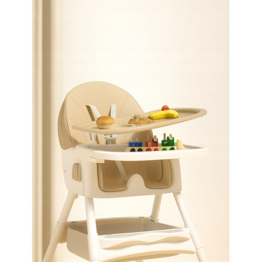 Scaun de masă pentru copii pliabil 4 în 1 cu tavă, bej