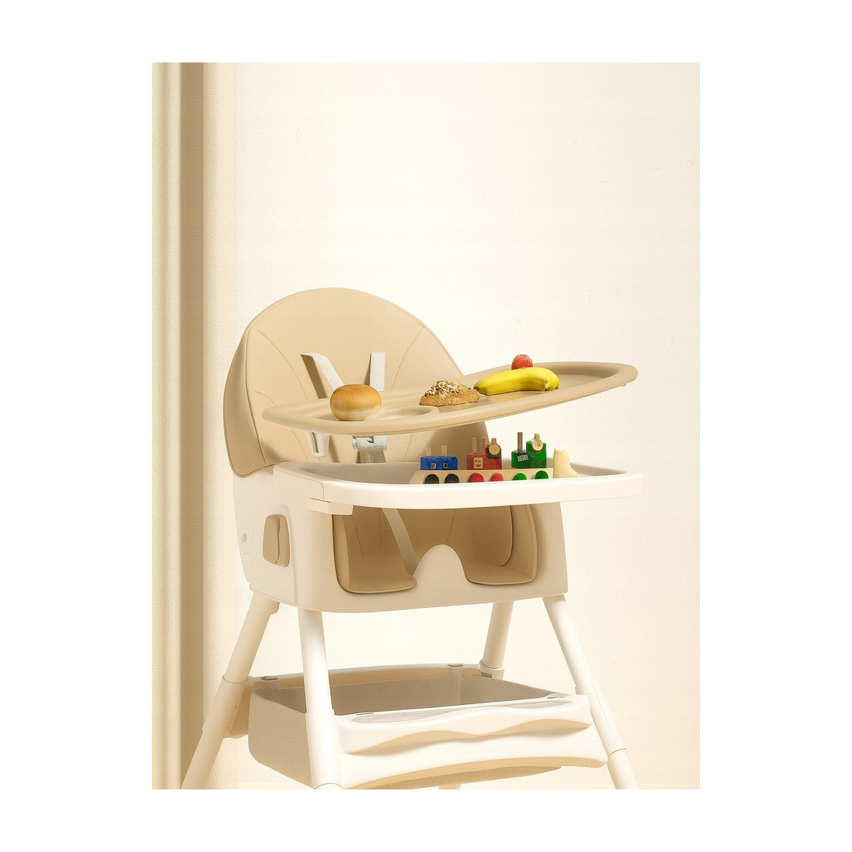 Scaun de masă pentru copii pliabil 4 în 1 cu tavă, bej