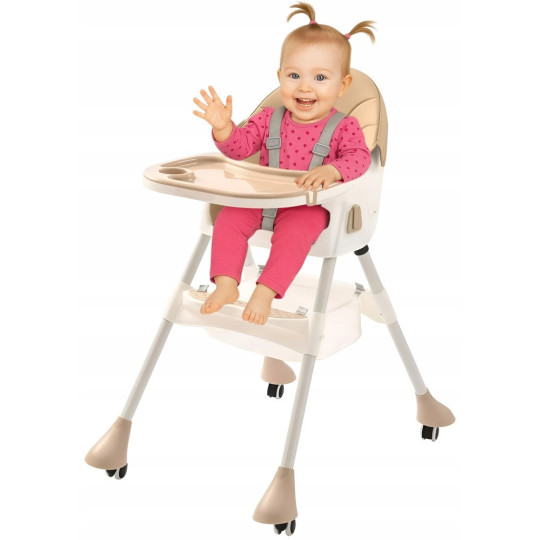 Scaun de masă pentru copii pliabil 4 în 1 cu tavă, bej