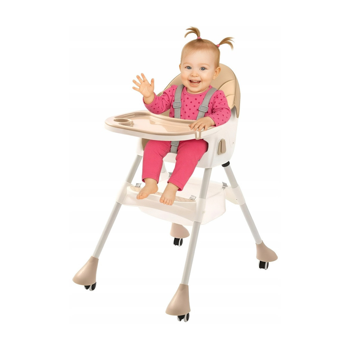 Scaun de masă pentru copii pliabil 4 în 1 cu tavă, bej