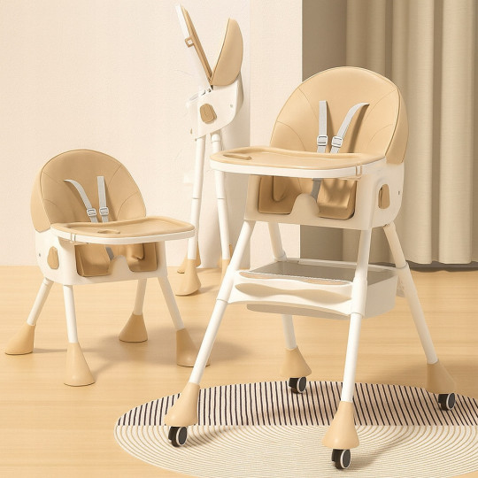 Scaun de masă pentru copii pliabil 4 în 1 cu tavă, bej