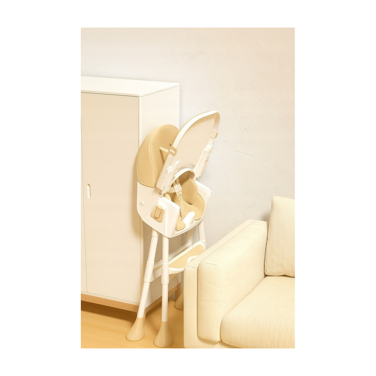 Scaun de masă pentru copii pliabil 4 în 1 cu tavă, bej