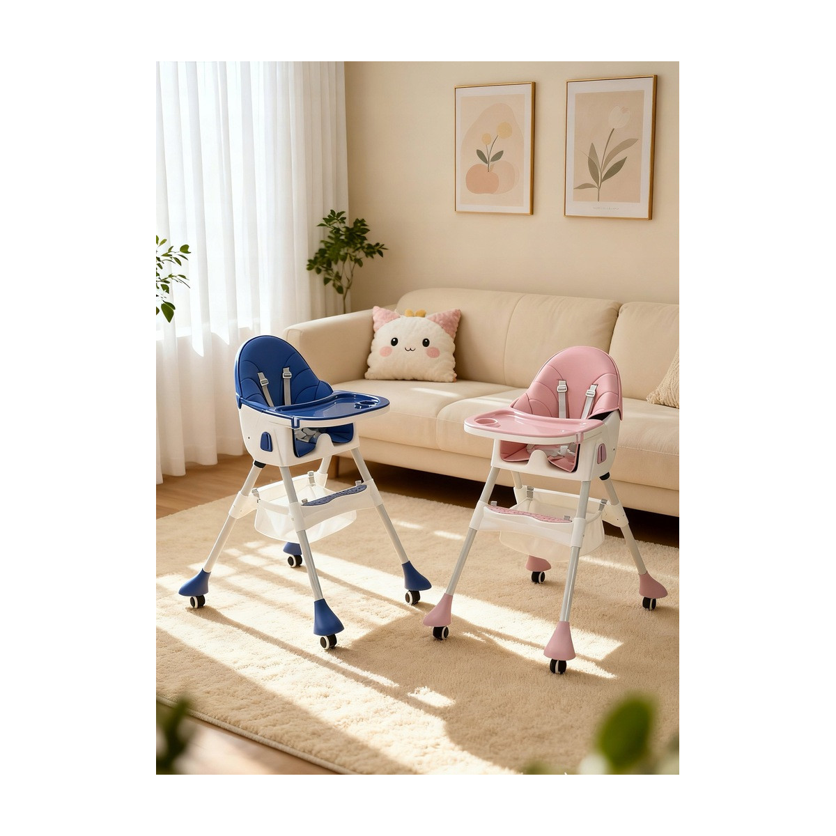 Stolica pentru copii pliabilă pentru hrănire 4 în 1 de culoare albastră