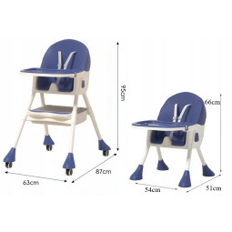 Stolica pentru copii pliabilă pentru hrănire 4 în 1 de culoare albastră