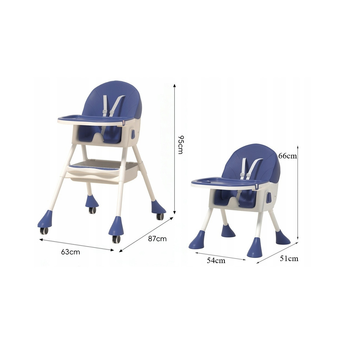 Stolica pentru copii pliabilă pentru hrănire 4 în 1 de culoare albastră