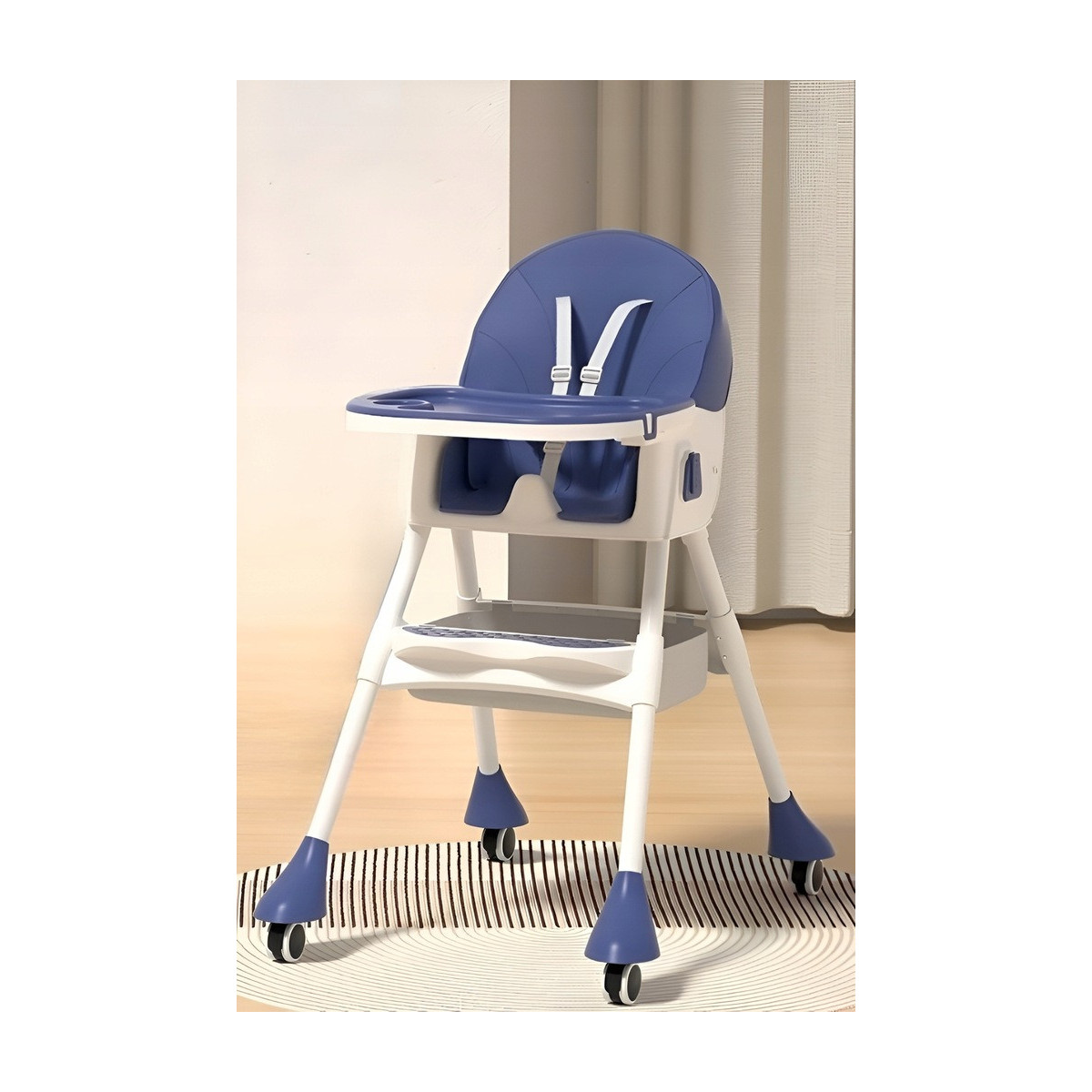 Stolica pentru copii pliabilă pentru hrănire 4 în 1 de culoare albastră