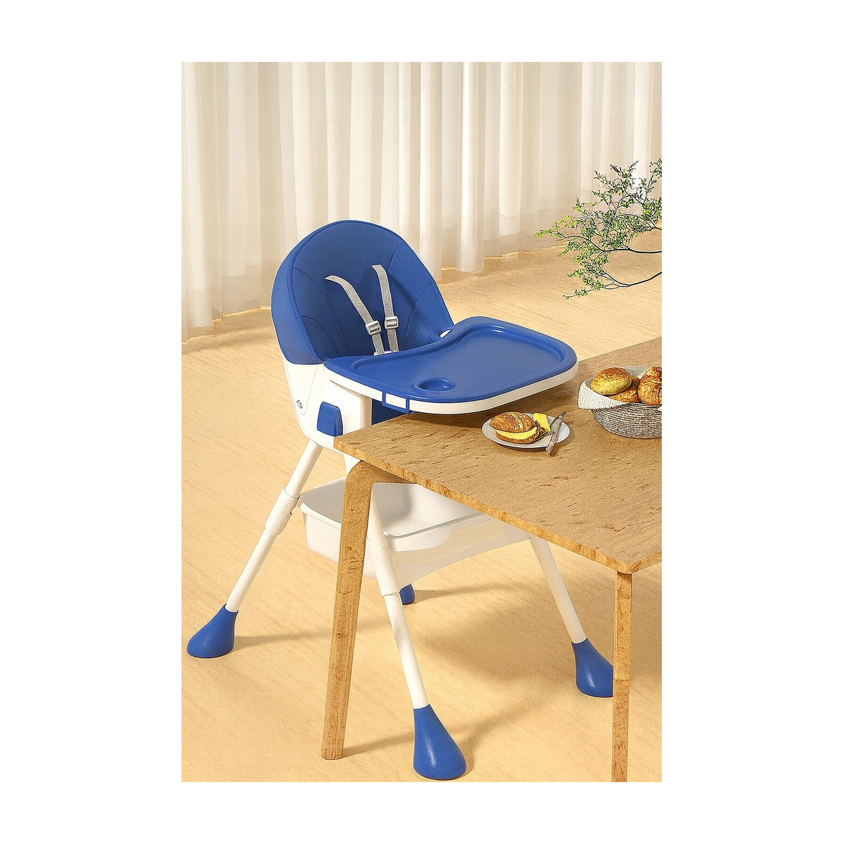Stolica pentru copii pliabilă pentru hrănire 4 în 1 de culoare albastră