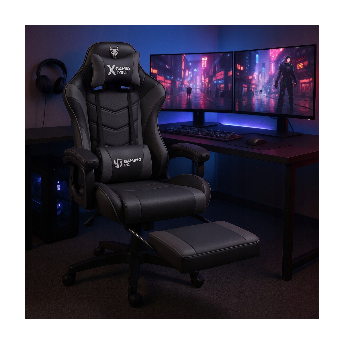 Scaun de gaming reglabile de culoare gri