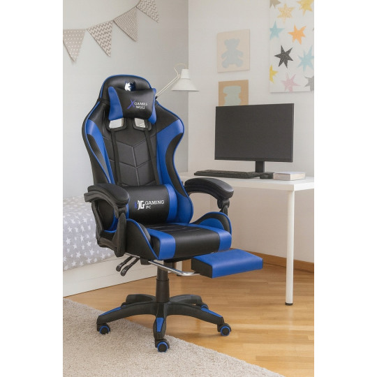 Scaun de gaming pentru PC de culoare albastră