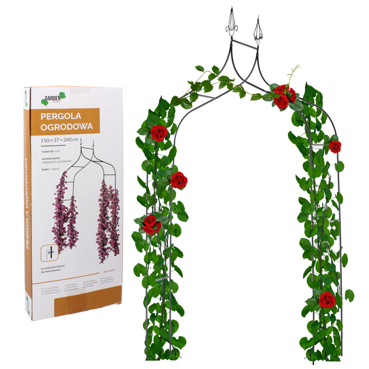 Pergolă de grădină 150 x 37 x 240 CM cu ancorare