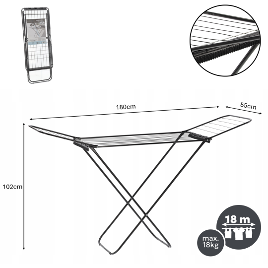 Suport de uscare cu două suporturi pentru șosete 180 x 55 x 102 cm
