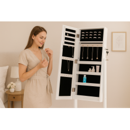 Cutie de bijuterii cu oglindă albă 34 x 35,5 x 120cm