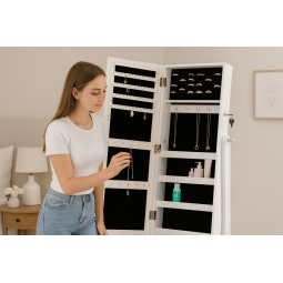 Cutie de bijuterii cu oglindă albă 34 x 35,5 x 120cm