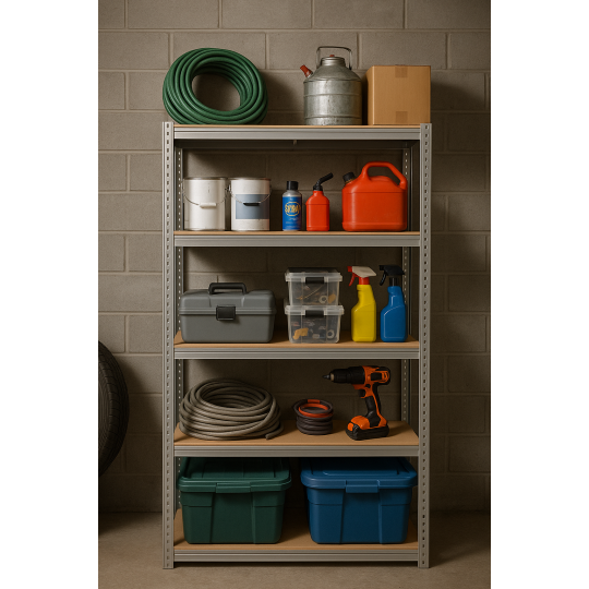 Raft metalic de depozitare RM01 – 5 polițe, 150×75×30 cm, capacitate de încărcare 875 kg
