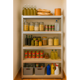 Raft metalic de depozitare RM01 – 5 polițe, 150×75×30 cm, capacitate de încărcare 875 kg