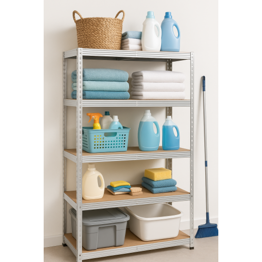 Raft metalic de depozitare RM01 – 5 polițe, 150×75×30 cm, capacitate de încărcare 875 kg