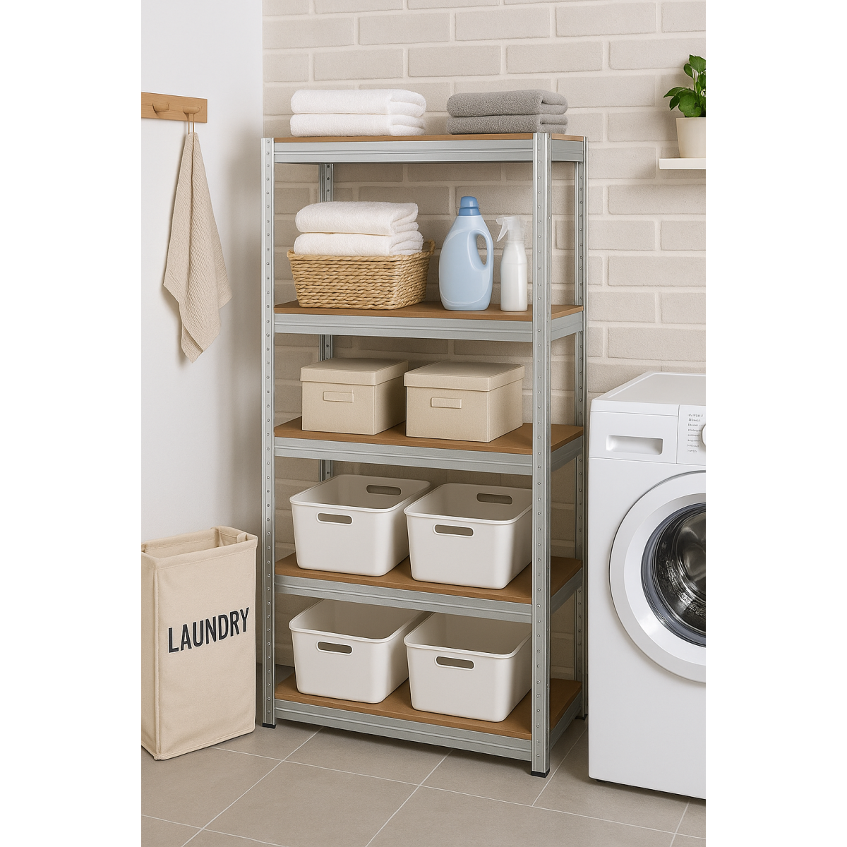 Raft metalic de depozitare RM01 – 5 polițe, 150×75×30 cm, capacitate de încărcare 875 kg