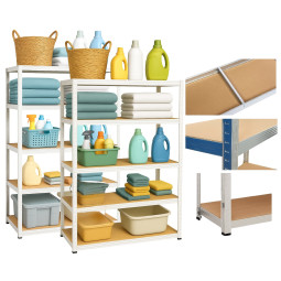 2 bucăți - Raft metalic de depozitare RM01 - 5 polițe, 150×75×30 cm, capacitate de încărcare 875 kg