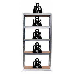 Regal metalic zincat 180×90×40 cm, 5 poli, Capacitate de încărcare 875 kg, Fără șuruburi