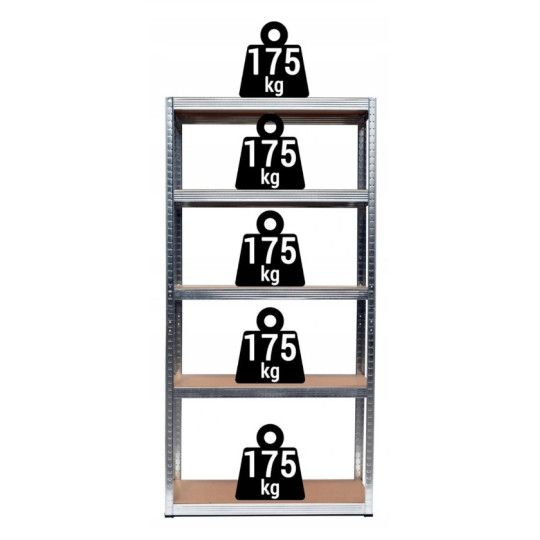 Regal metalic zincat 180×90×40 cm, 5 poli, Capacitate de încărcare 875 kg, Fără șuruburi