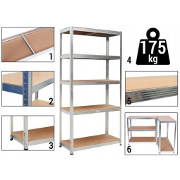 Regal metalic zincat 180×90×40 cm, 5 poli, Capacitate de încărcare 875 kg, Fără șuruburi