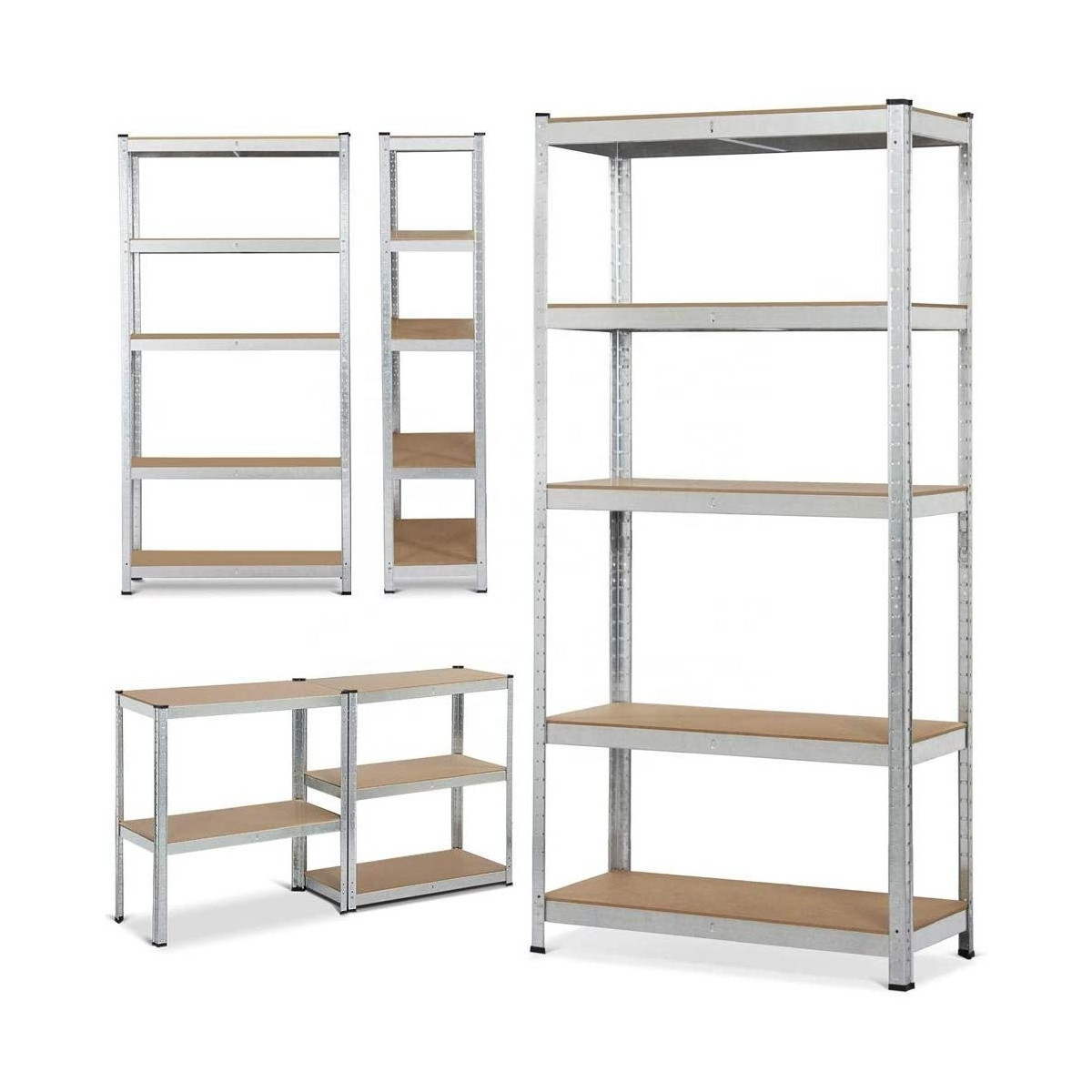2 bucăți - Raft metalic zincat 180×90×40 cm, 5 polițe, Capacitate de încărcare 875 kg, Fără șuruburi