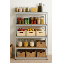 Regal metalic de calitate cu dimensiuni de 205x120x45 cm, dotat cu rafturi, capacitate de încărcare 875 kg