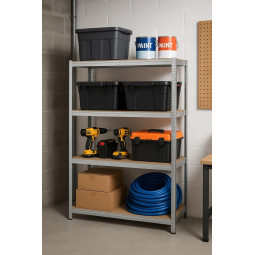 Regal metalic de calitate cu dimensiuni de 205x120x45 cm, dotat cu rafturi, capacitate de încărcare 875 kg