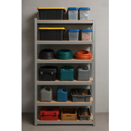 Regal metalic 222×90×40 cm, 6 poli, Capacitate 1050 kg, Fără șuruburi