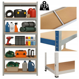 Regal metalic 222×90×40 cm, 6 poli, Capacitate 1050 kg, Fără șuruburi