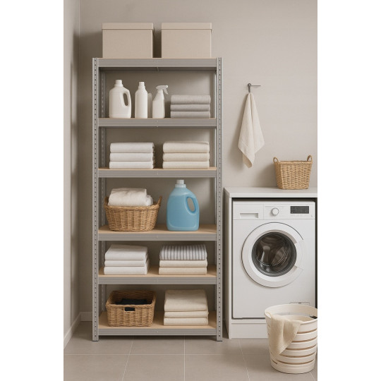 Regal metalic 222×90×40 cm, 6 poli, Capacitate 1050 kg, Fără șuruburi