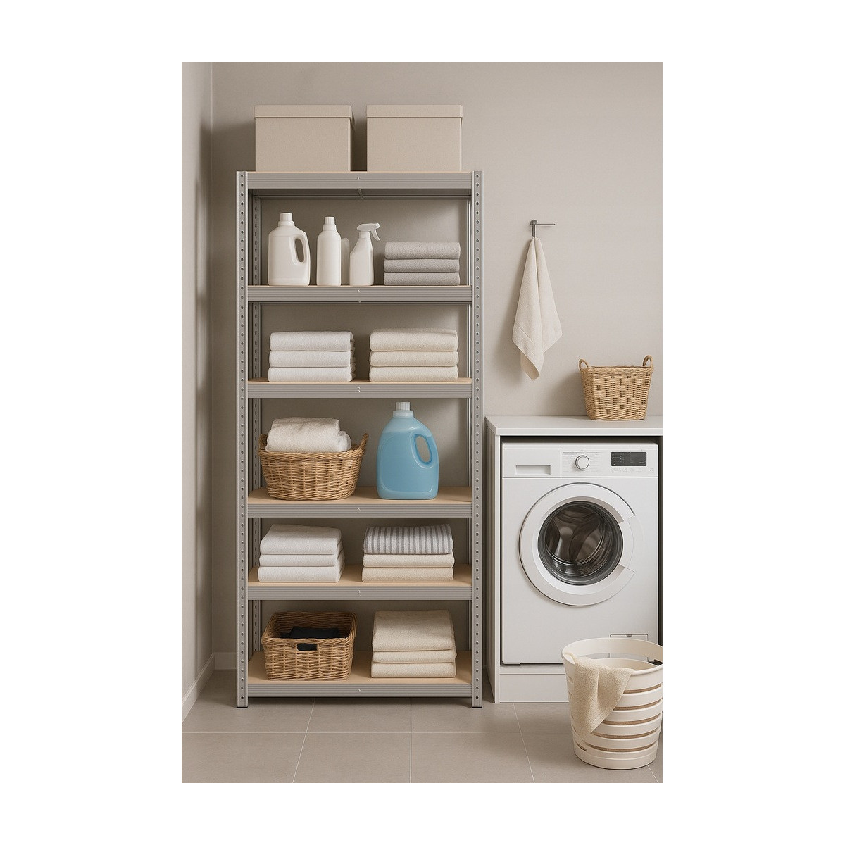 Regal metalic 222×90×40 cm, 6 poli, Capacitate 1050 kg, Fără șuruburi