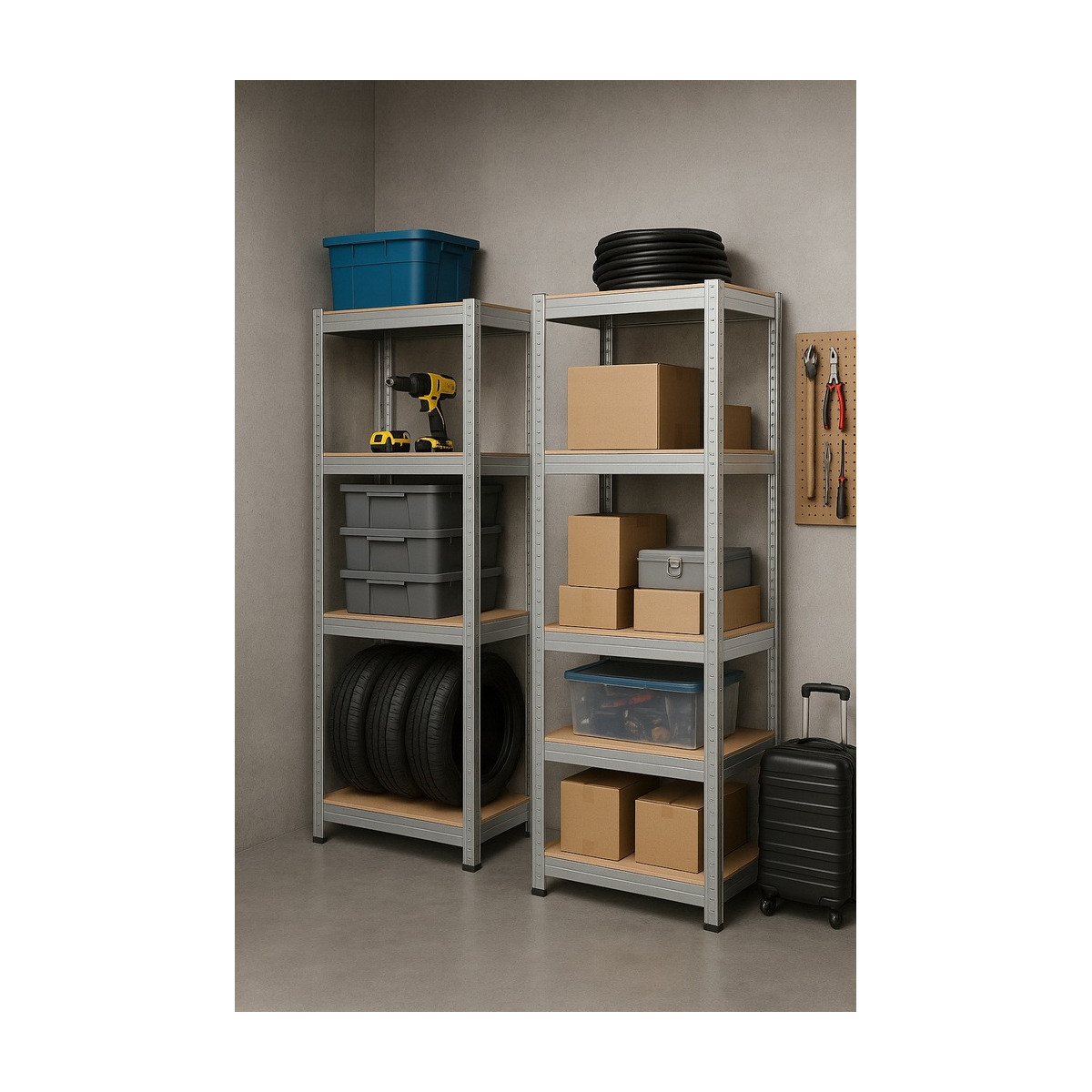 Raft metalic îngust 180×40×40 cm | 5 poli | Capacitate de 875 kg | Fără șuruburi