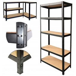 Raft metalic negru RM02 2în1 – 5 rafturi, 180×90×40 cm, capacitate de încărcare 1175 kg