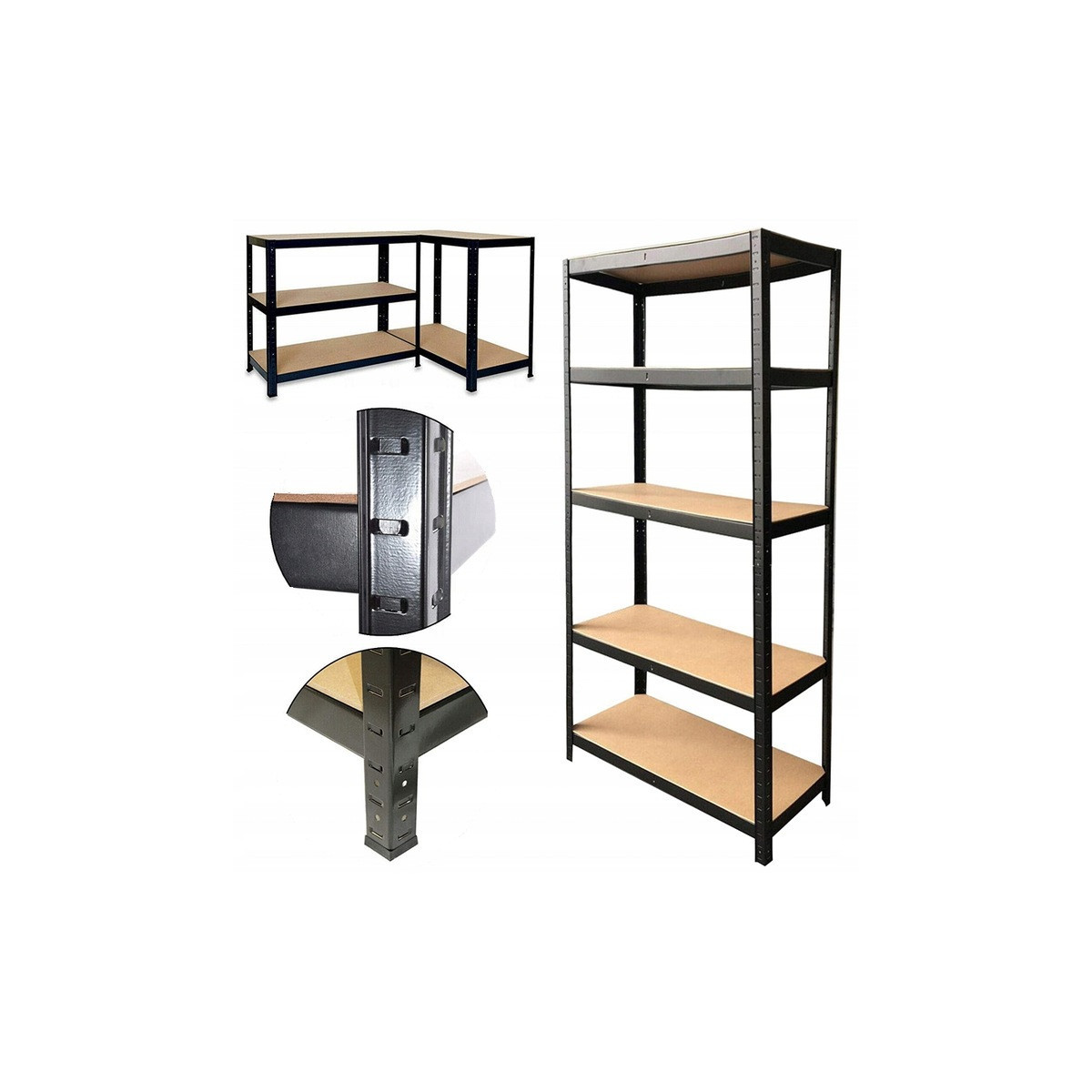 Raft metalic negru RM02 2în1 – 5 rafturi, 180×90×40 cm, capacitate de încărcare 1175 kg