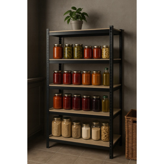 Raft metalic negru RM02 2în1 – 5 rafturi, 180×90×40 cm, capacitate de încărcare 1175 kg
