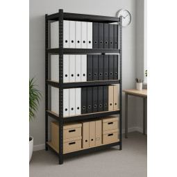 Raft metalic negru RM02 2în1 – 5 rafturi, 180×90×40 cm, capacitate de încărcare 1175 kg