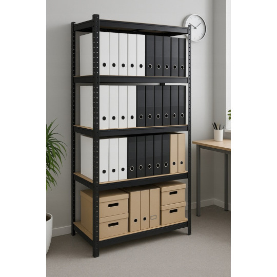 Raft metalic negru RM02 2în1 – 5 rafturi, 180×90×40 cm, capacitate de încărcare 1175 kg