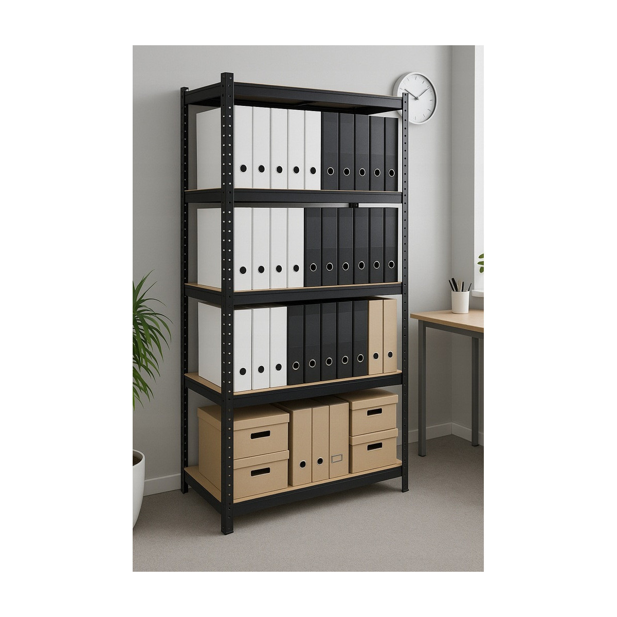 Raft metalic negru RM02 2în1 – 5 rafturi, 180×90×40 cm, capacitate de încărcare 1175 kg
