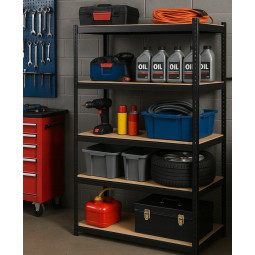 Raft metalic negru RM02 2în1 – 5 rafturi, 180×90×40 cm, capacitate de încărcare 1175 kg