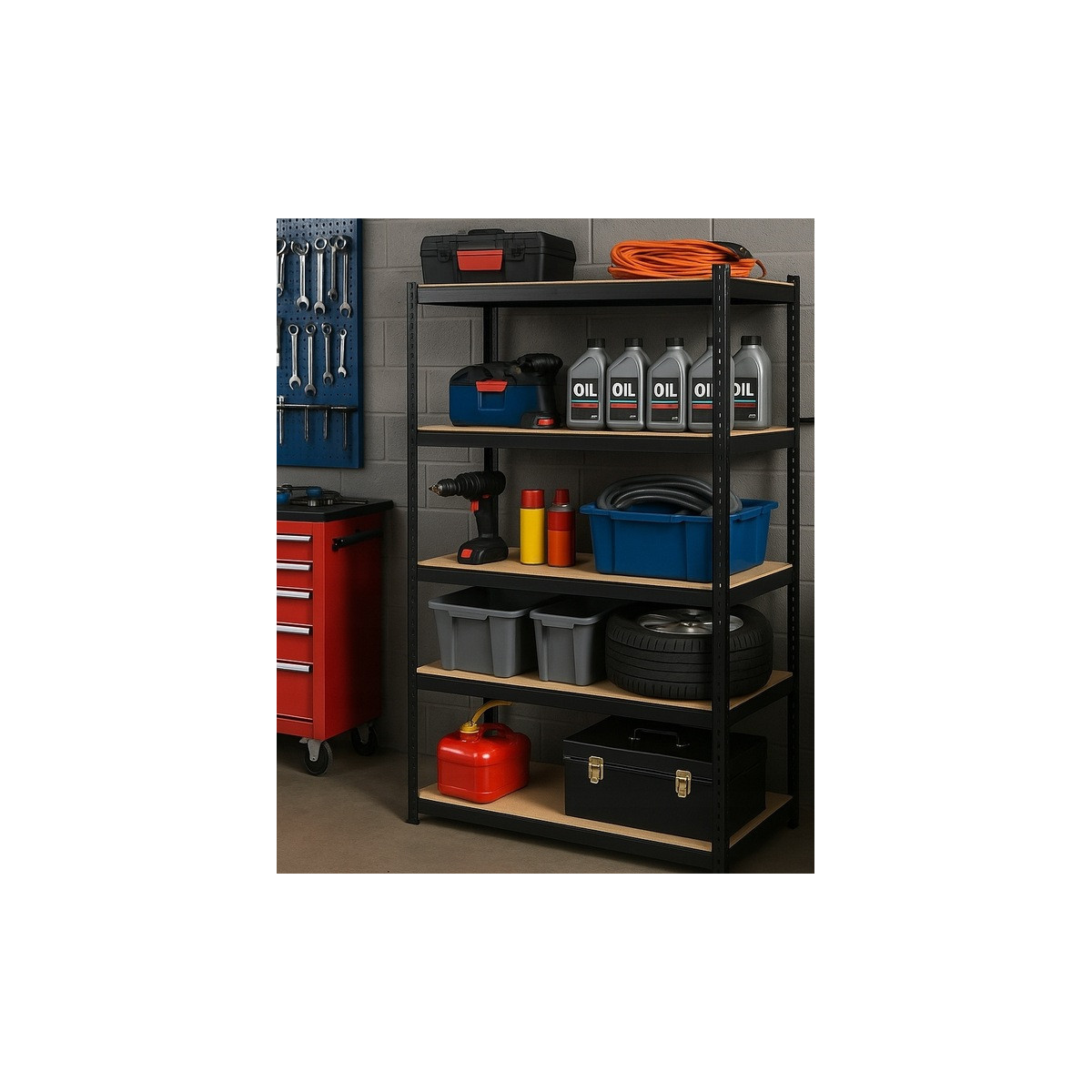 Raft metalic negru RM02 2în1 – 5 rafturi, 180×90×40 cm, capacitate de încărcare 1175 kg