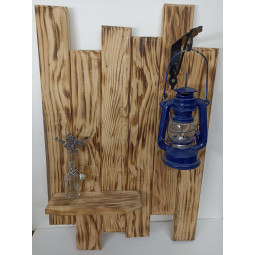 Raft de perete din lemn cu suport metalic pentru haine