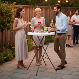 Masa de catering pliabilă rotundă de culoare albă, 80 cm