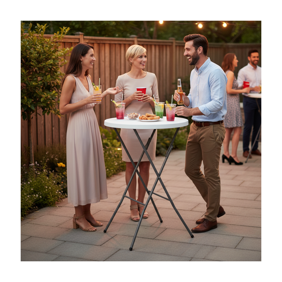 Masa de catering pliabilă rotundă de culoare albă, 80 cm