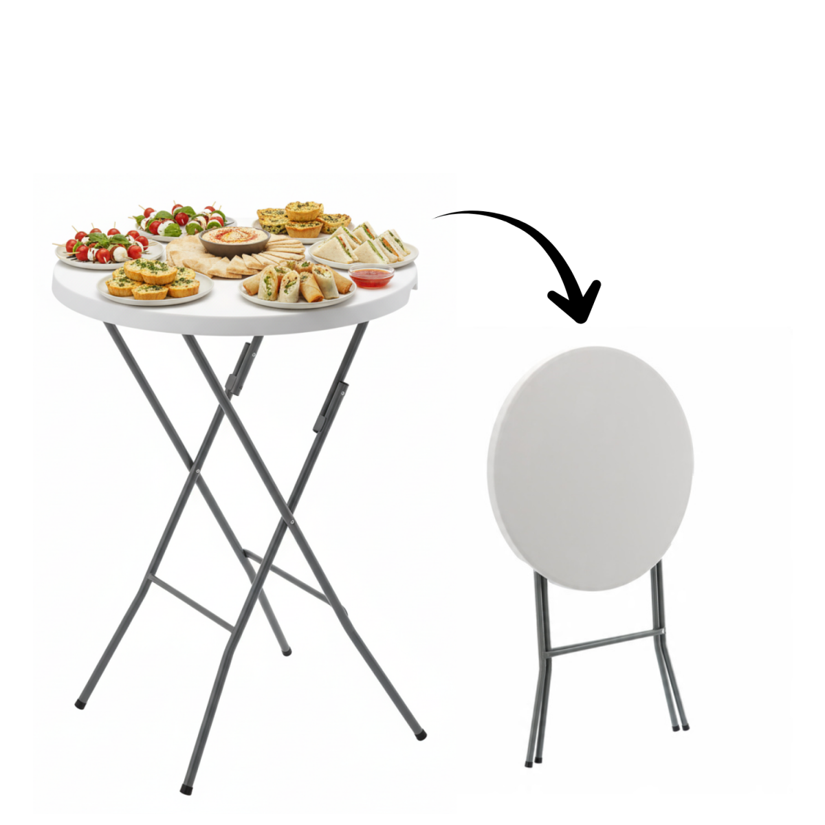Masa de catering pliabilă rotundă de culoare albă, 80 cm
