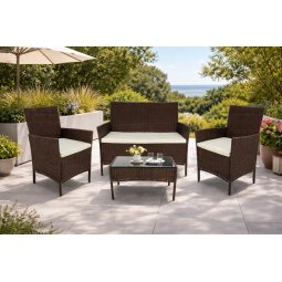 Set de mobilier din ratan maro pentru terasă la un preț super.