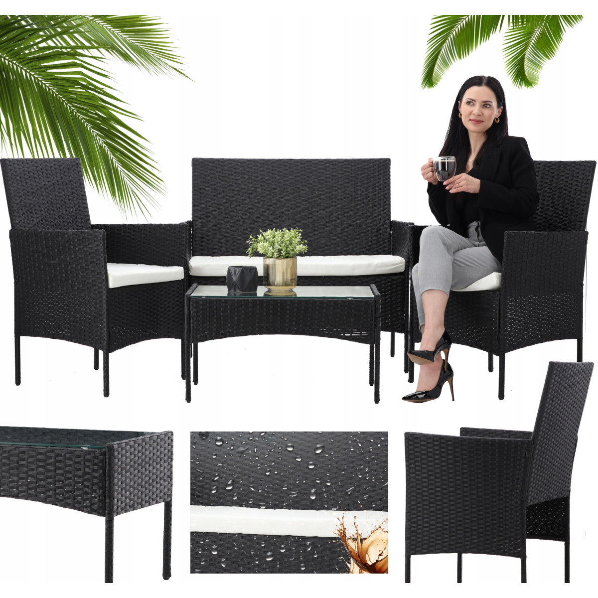 Mobilier de grădină din ratan negru