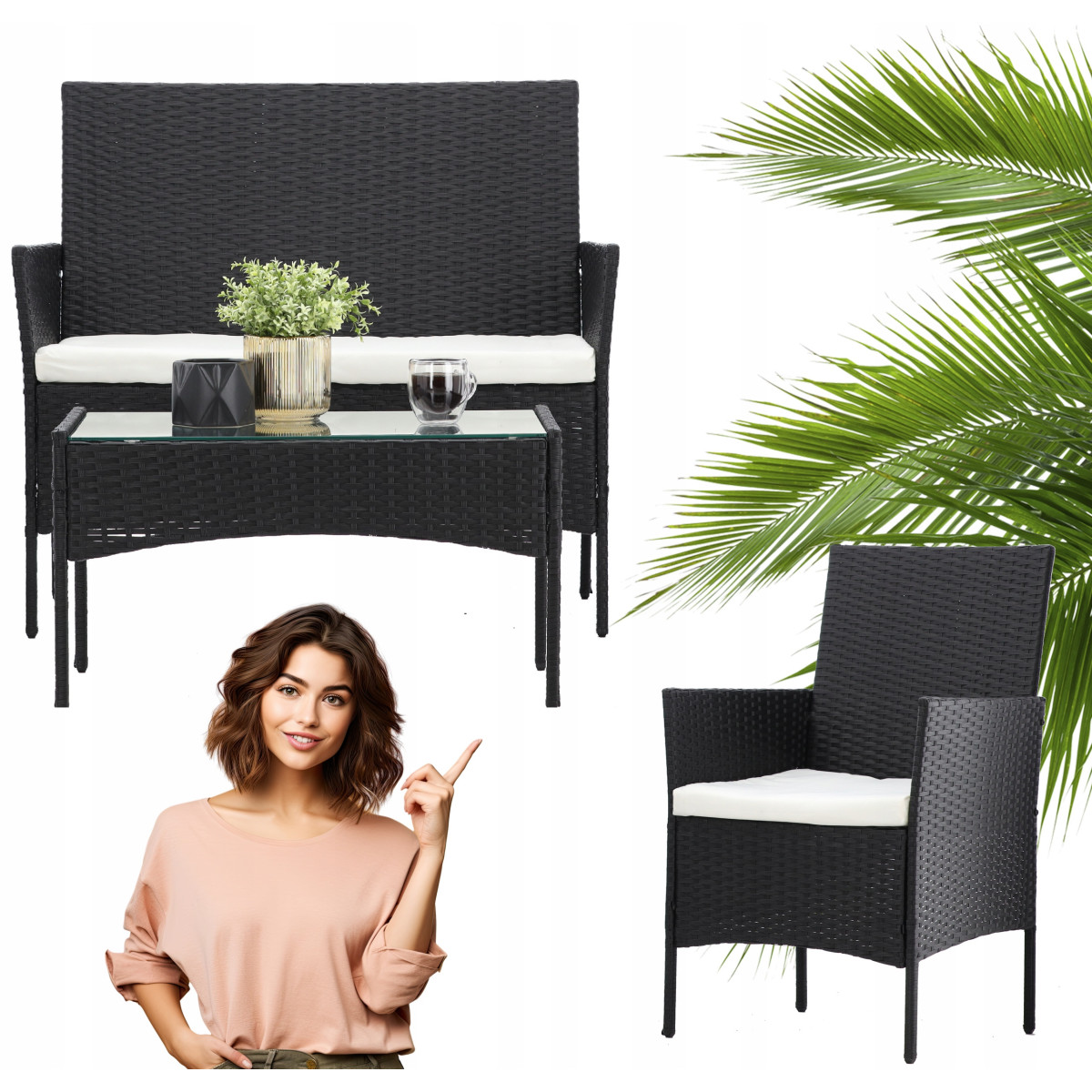 Mobilier de grădină din ratan negru