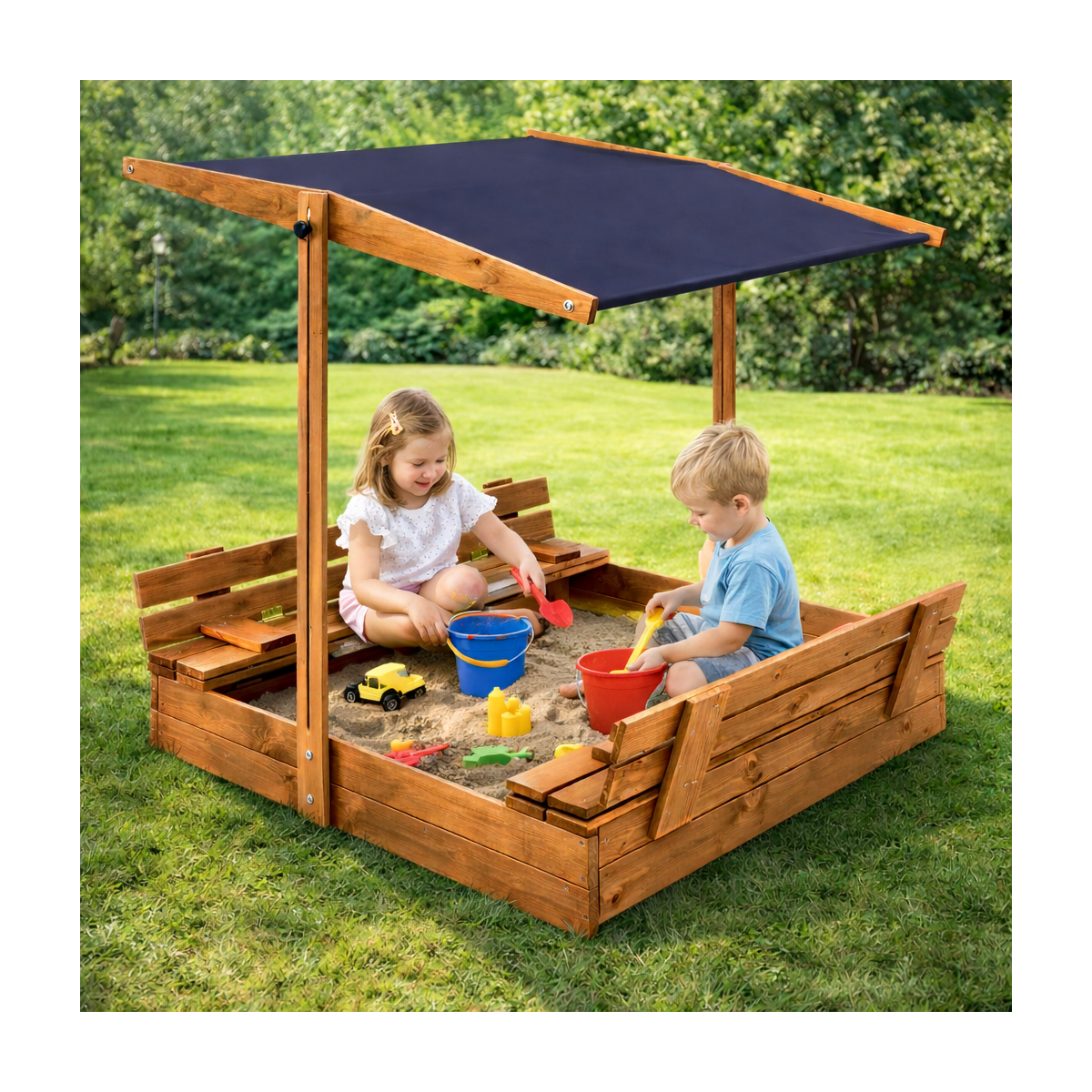 XXL nisipire 150 cm cu acoperiș și bănci